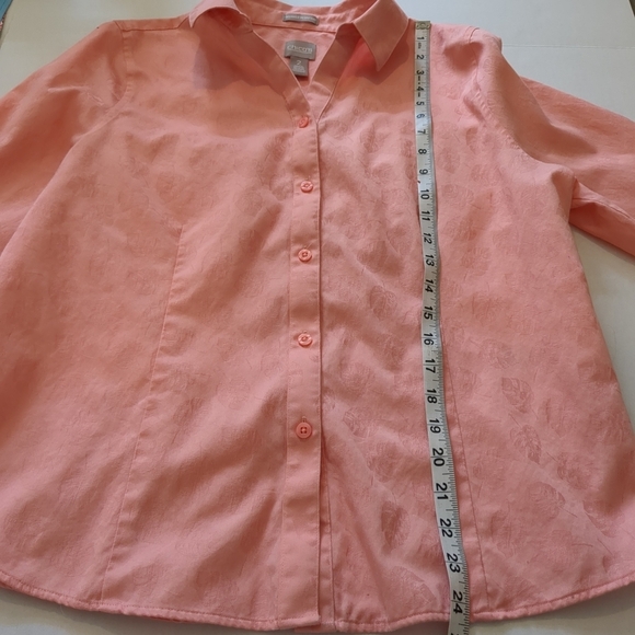Chico's women's button up long sleeve pink leaf print blouse size 2 - Picture 7 of 9
